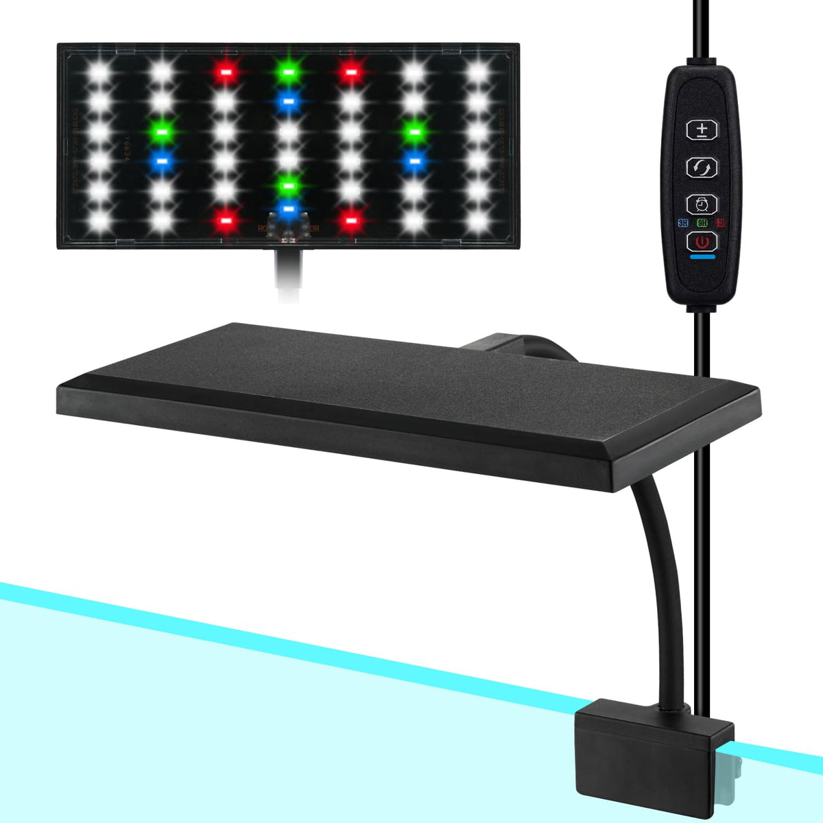 DOMICA clip-on aquarium light close-up shows adjustable brightness and full-spectrum LEDs.