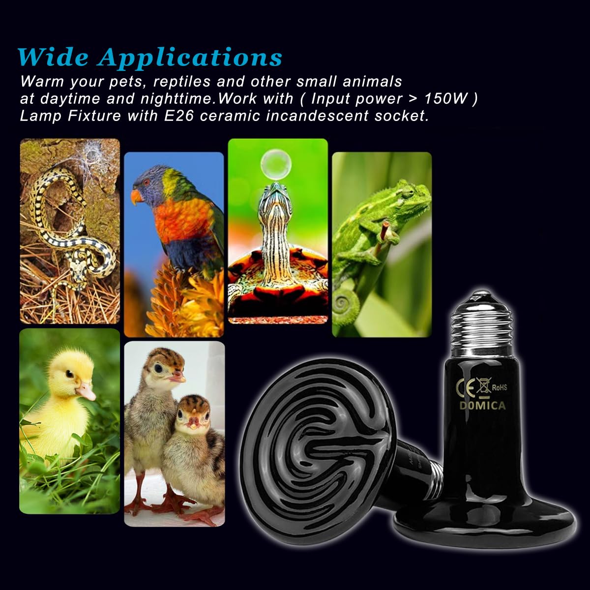 DOMICA ceramic heat emitter construction highlights durable, high-temperature performance.