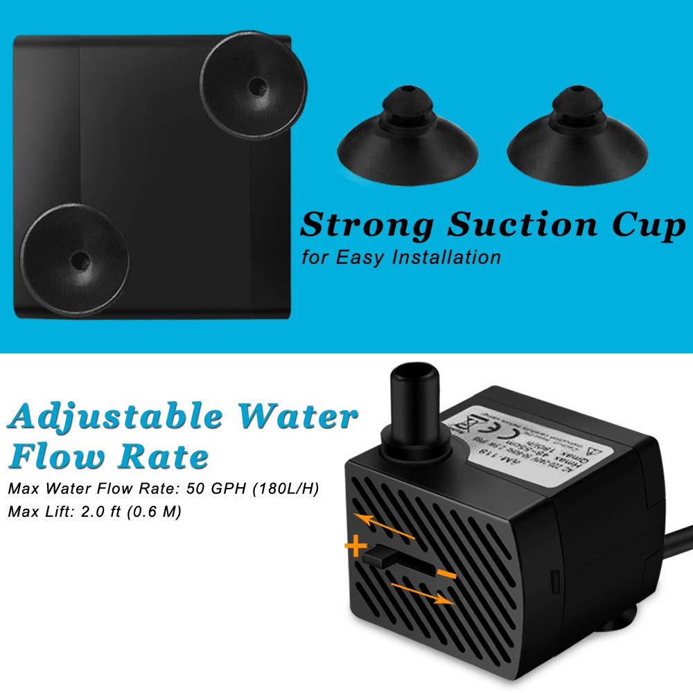 Domica desk fountain setup showing soothing water spray with compact pump.