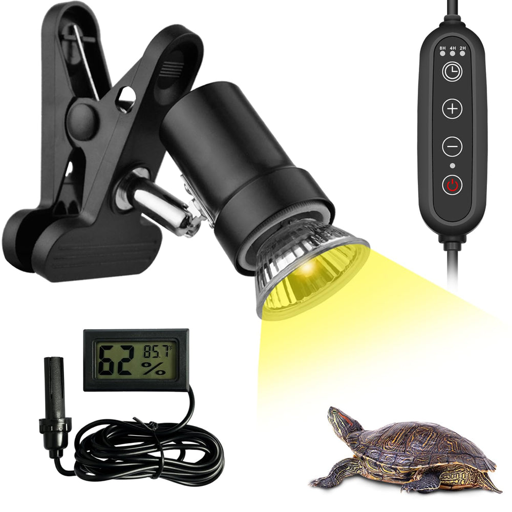 DOMICA dimmable heat lamp with 360° rotatable clip enables precise basking heat.