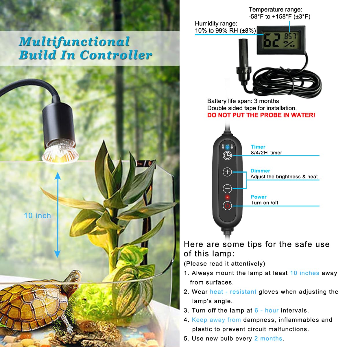 Domica lamp features 360-degree rotatable clip for customized basking spots.