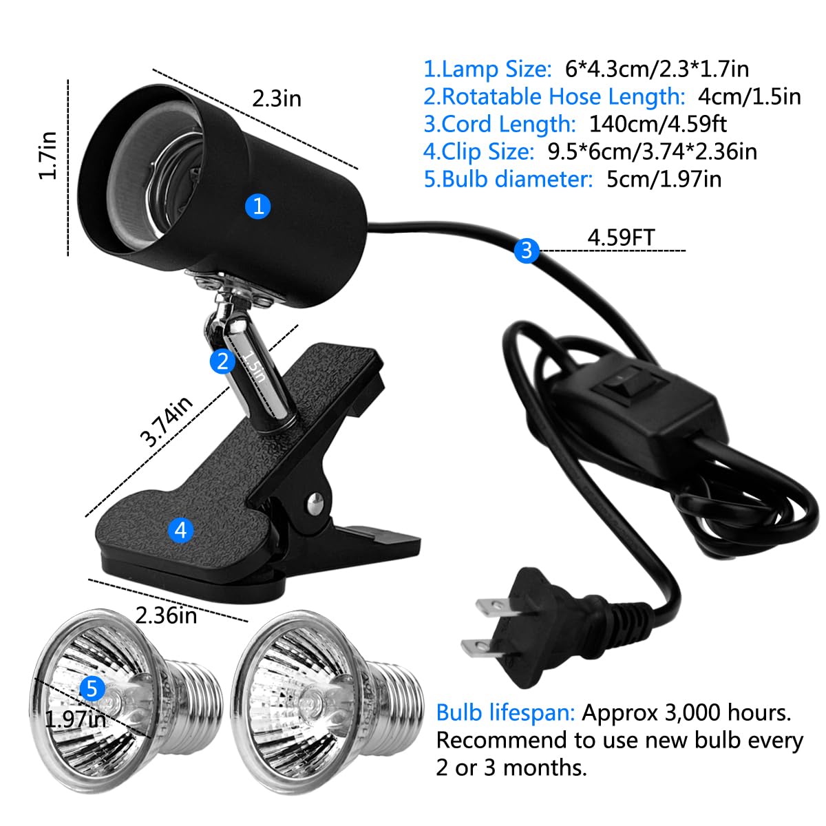 DOMICA heat-lamp package includes two bulbs and a clamp for complete setup.