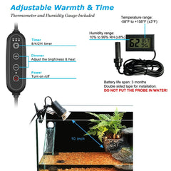 DOMICA heat lamp with built-in timer for day-night heating schedules.