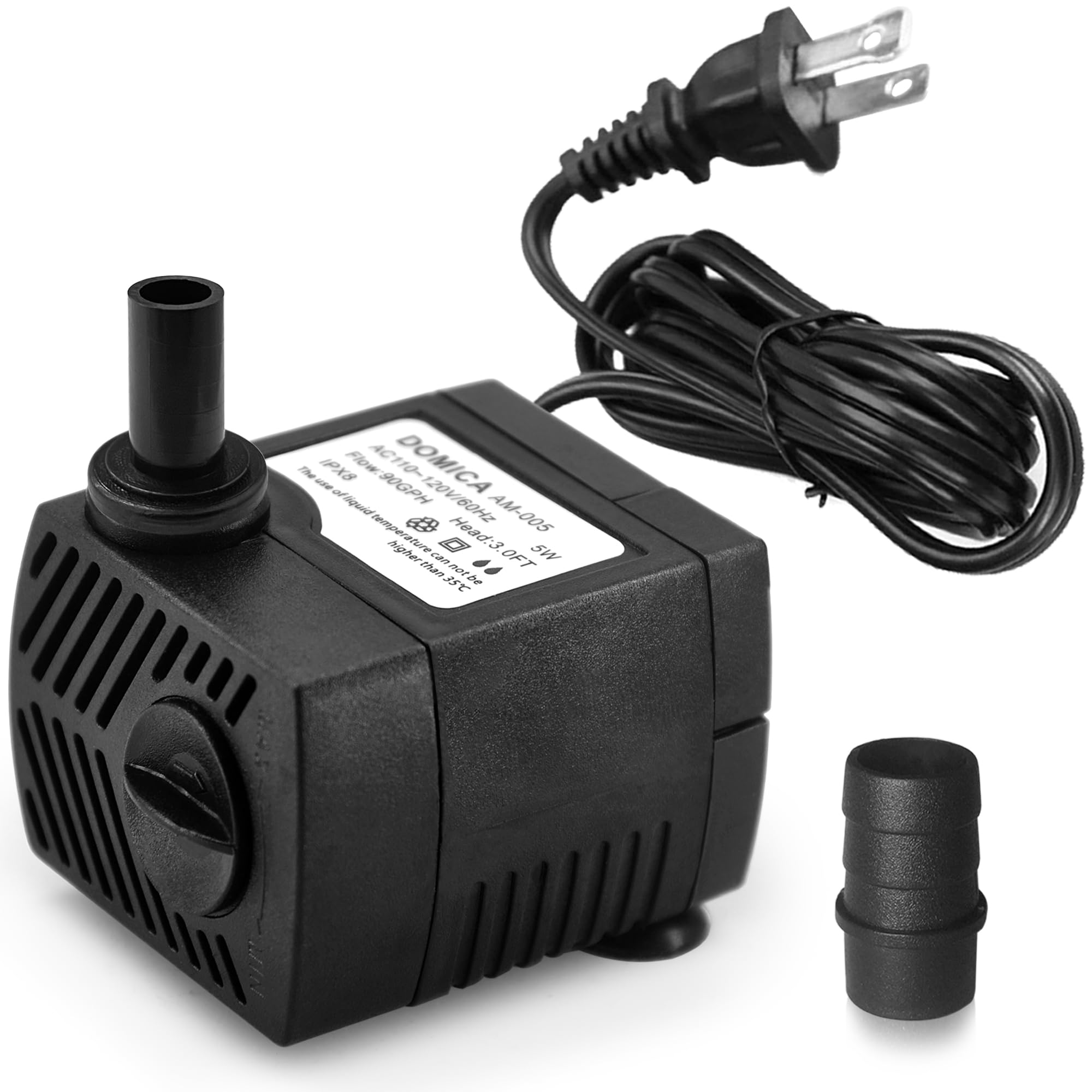 DOMICA mini submersible pump close-up highlights compact design for small aquariums.