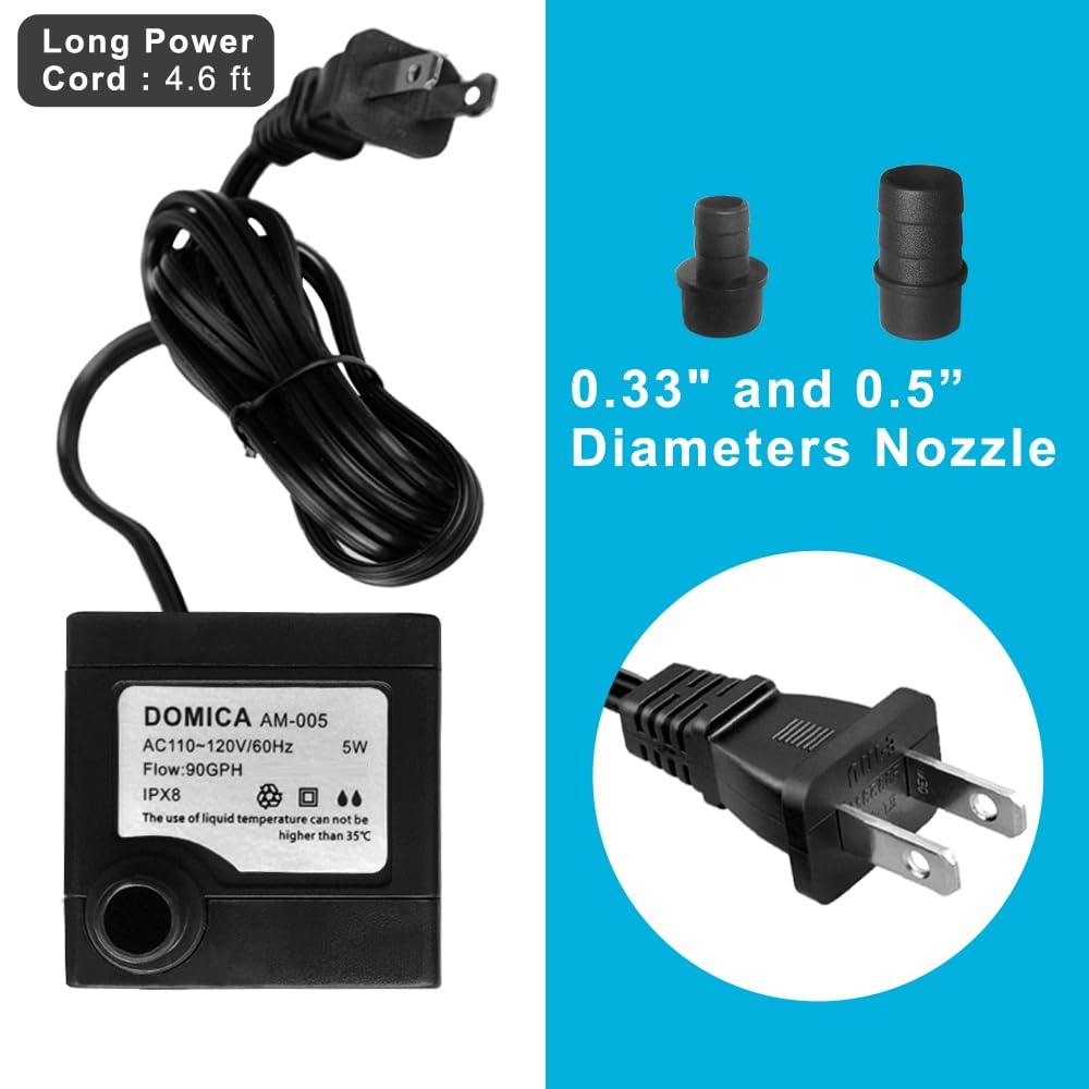 DOMICA mini-pump suction cups bottom showing secure submerged placement.