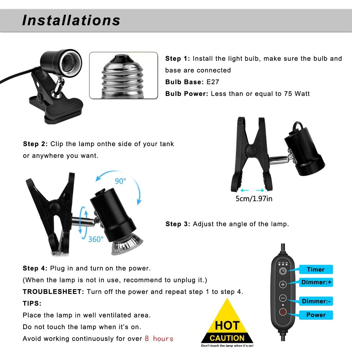 DOMICA terrarium heat distribution with adjustable angle for even coverage.