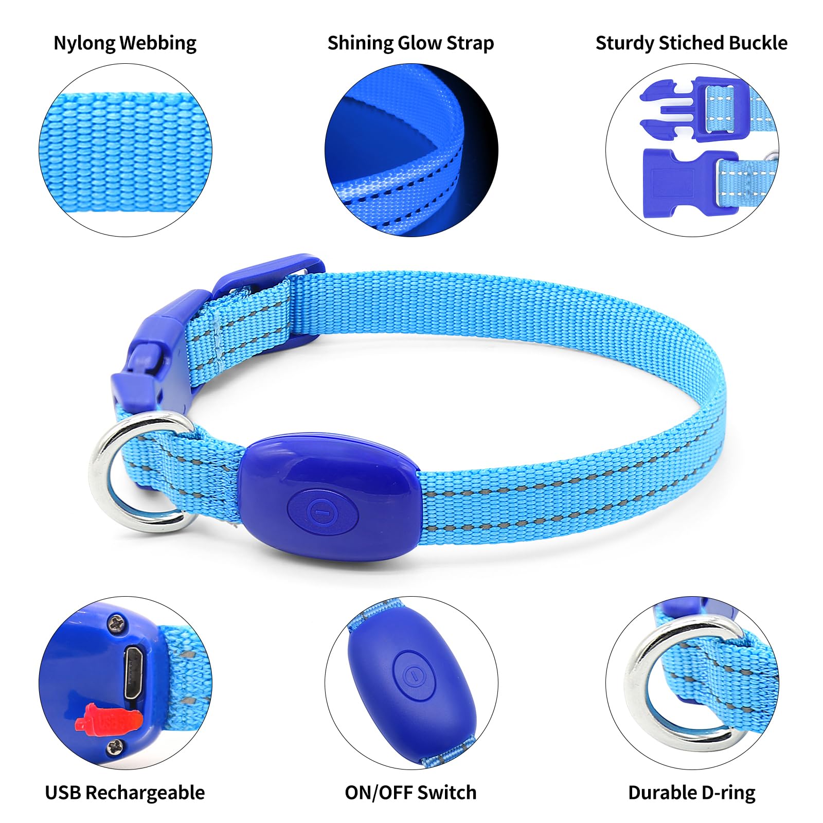 DOMIGLOW USB-rechargeable collar charging via micro USB port.