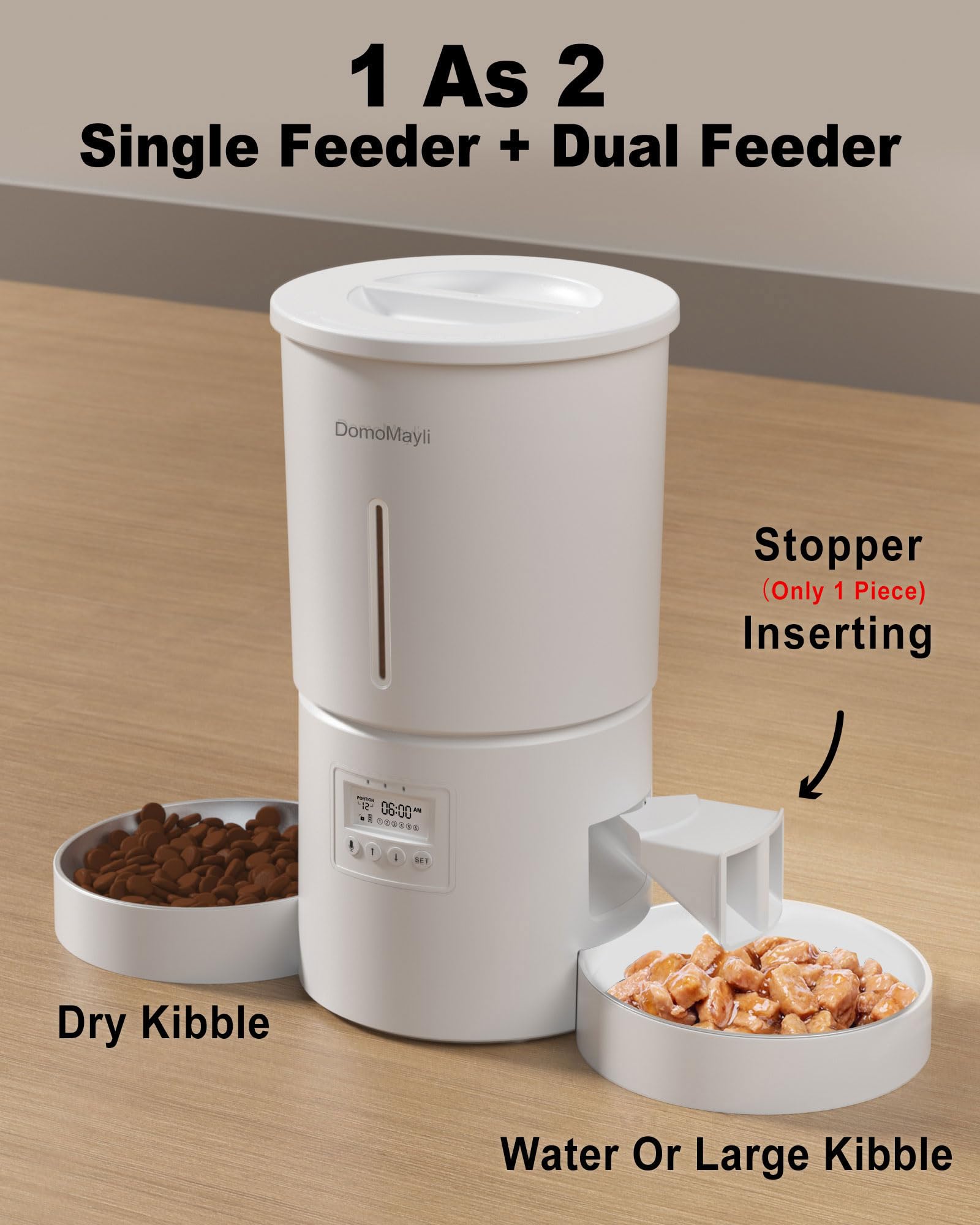 DomoMayli feeder demonstrates 10-second voice recorder to call cats.