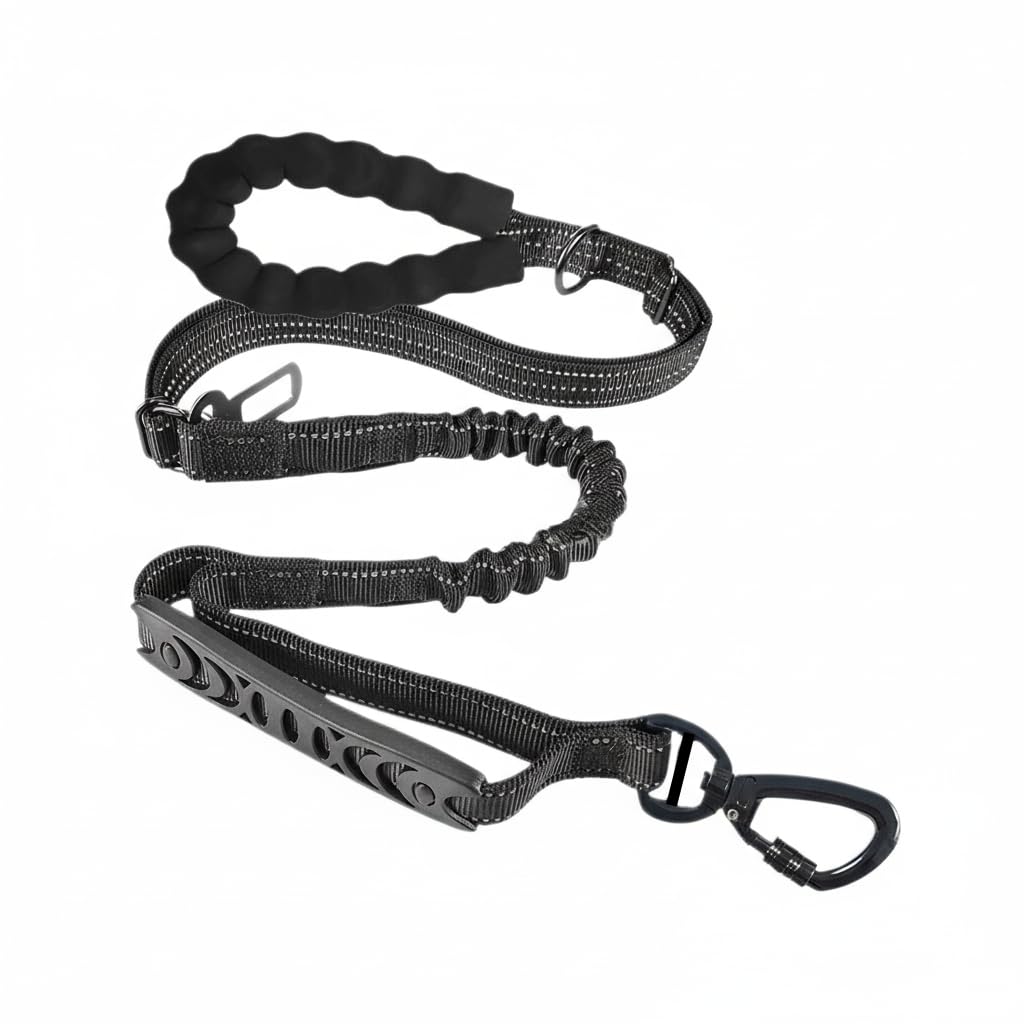 Domsimy bungee leash for large dogs in action reducing pull strain during strong walks.