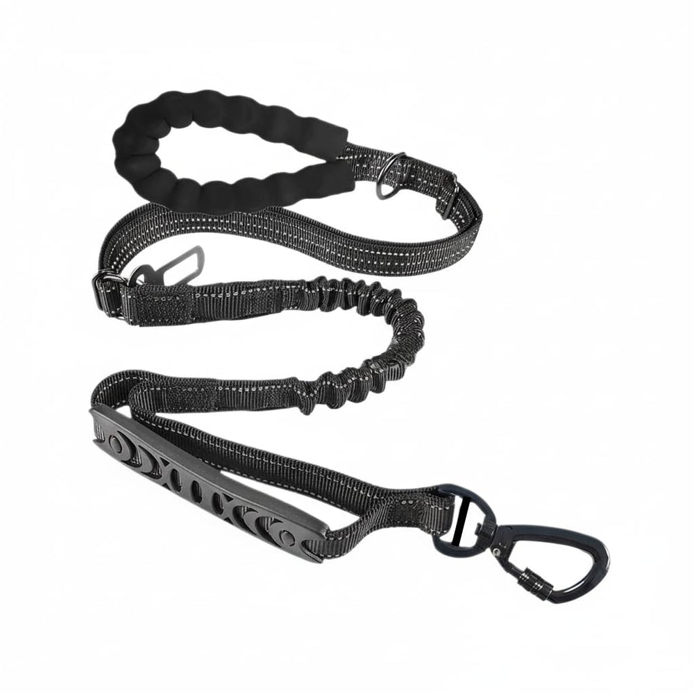 Domsimy bungee leash for large dogs in action reducing pull strain during strong walks.