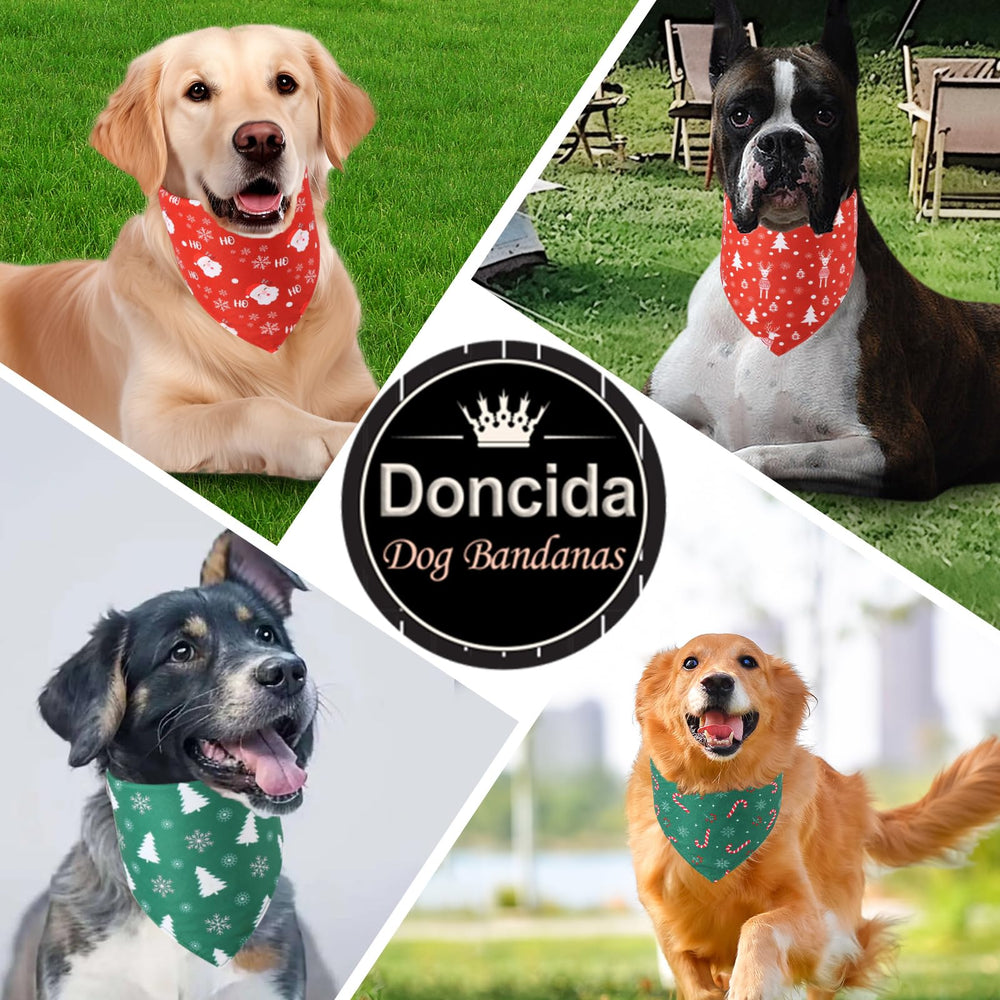 Two pack of Doncida holiday dog bandanas ready for use