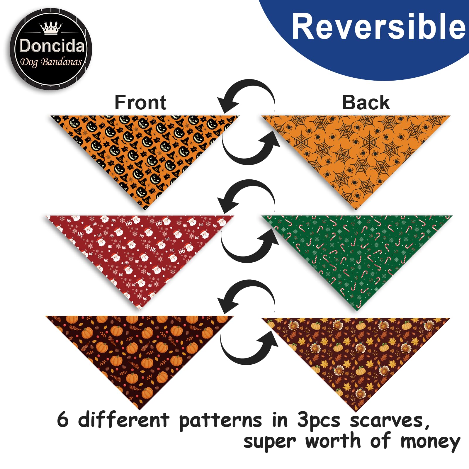 Doncida Christmas-pattern bandana on dog for holiday flair