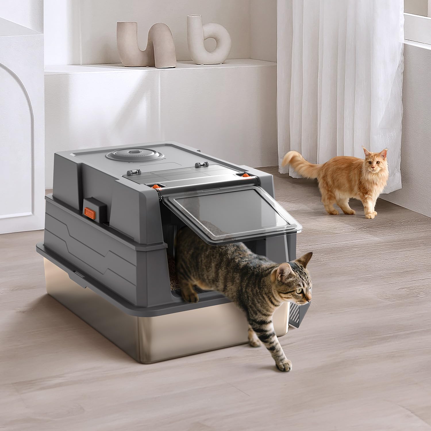 Donlinno XXXL stainless litter box easy-to-clean surface wipes away mess