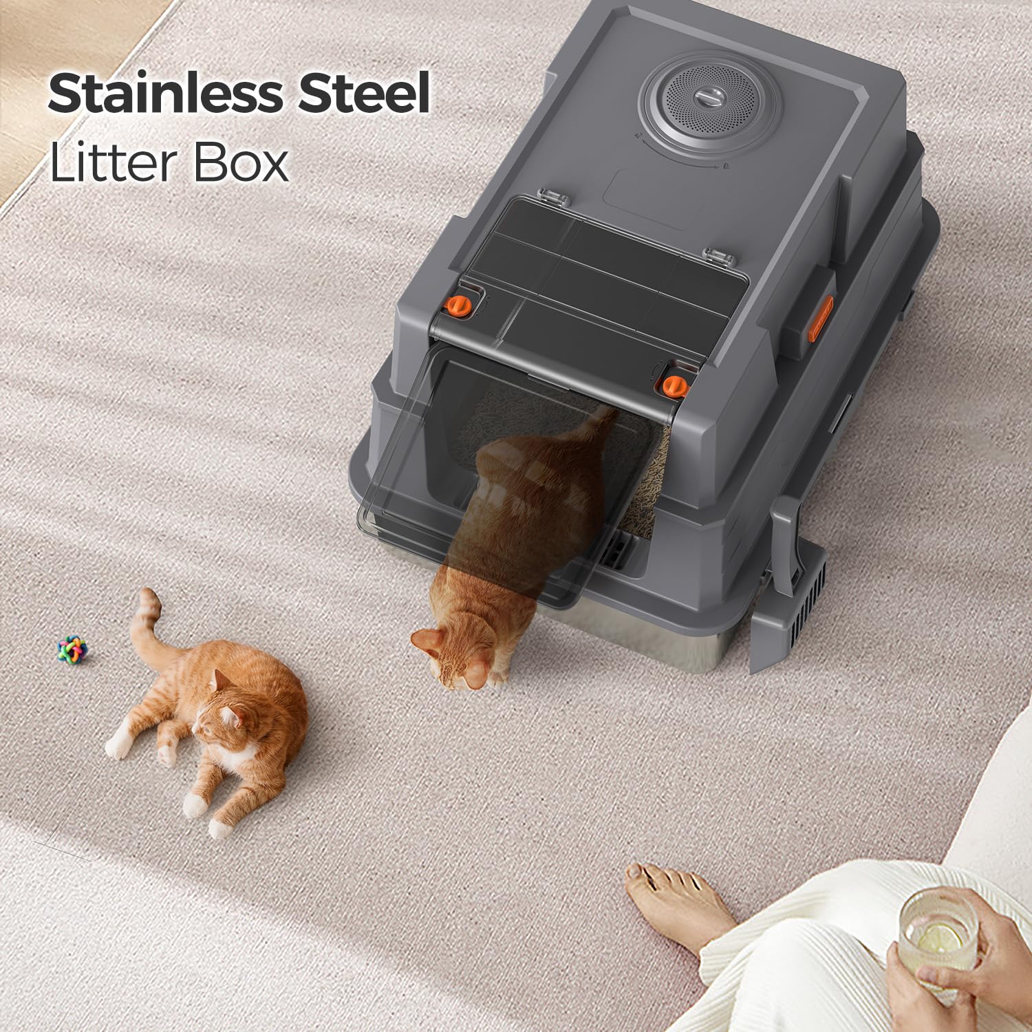 Donlinno XXXL stainless litter box non-slip pads keep it stable