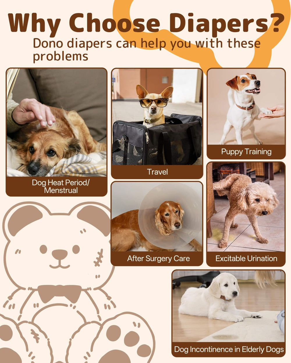 Dono disposable dog diapers bear-print design adds cute style with practical protection