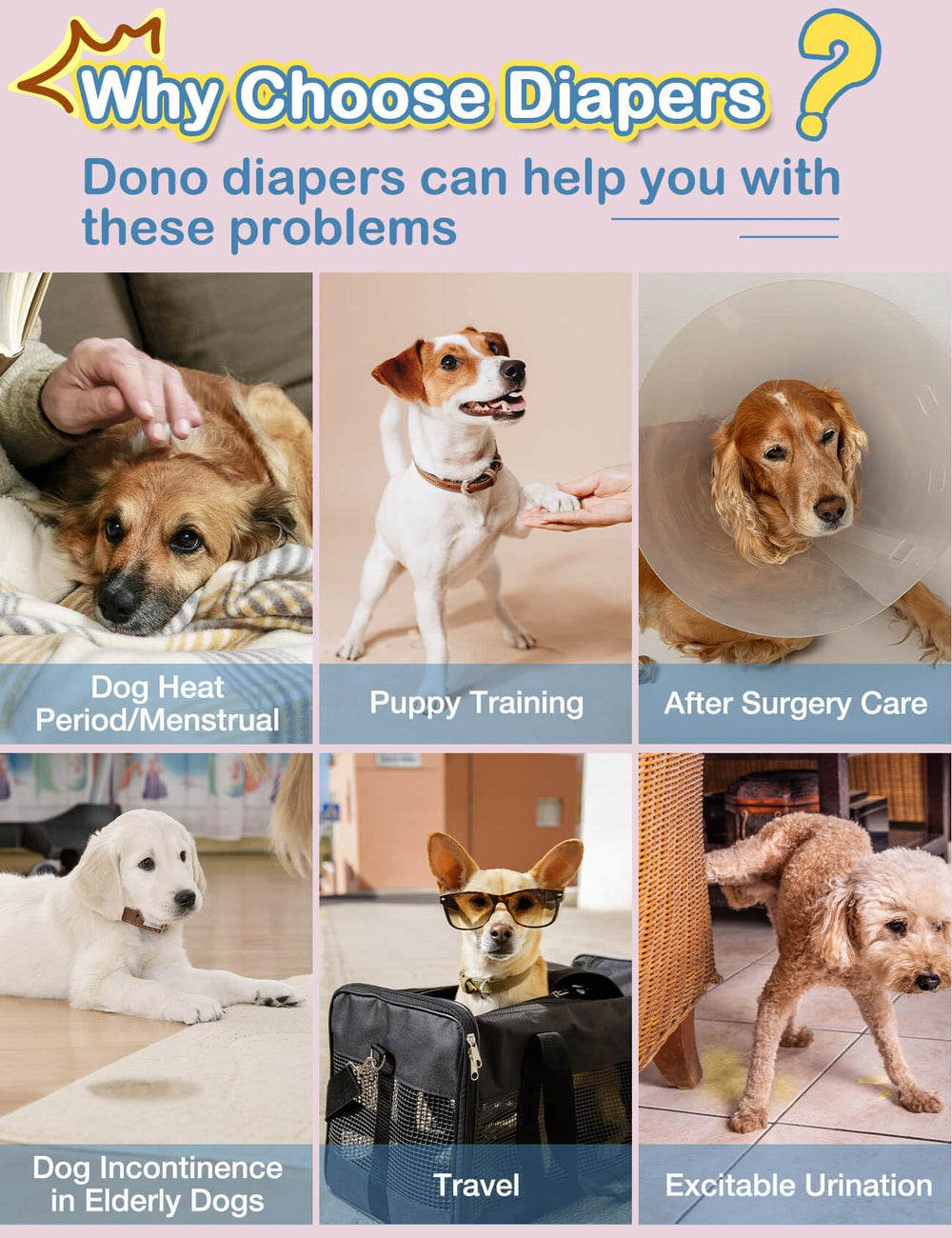 Dono dog diapers suited for all life stages and activities.