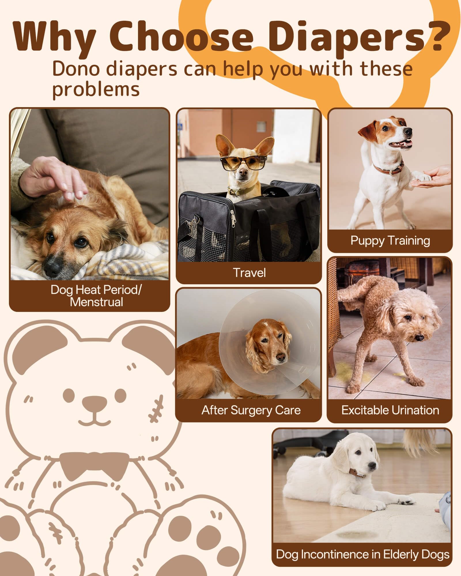 Dono dog diapers bear-print adds cute, functional protection for home or outdoor use