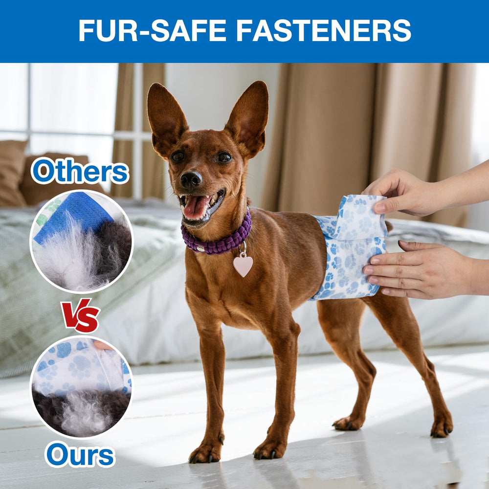 Dono Dog Diapers fur-safe fasteners for easy on off without tugging fur