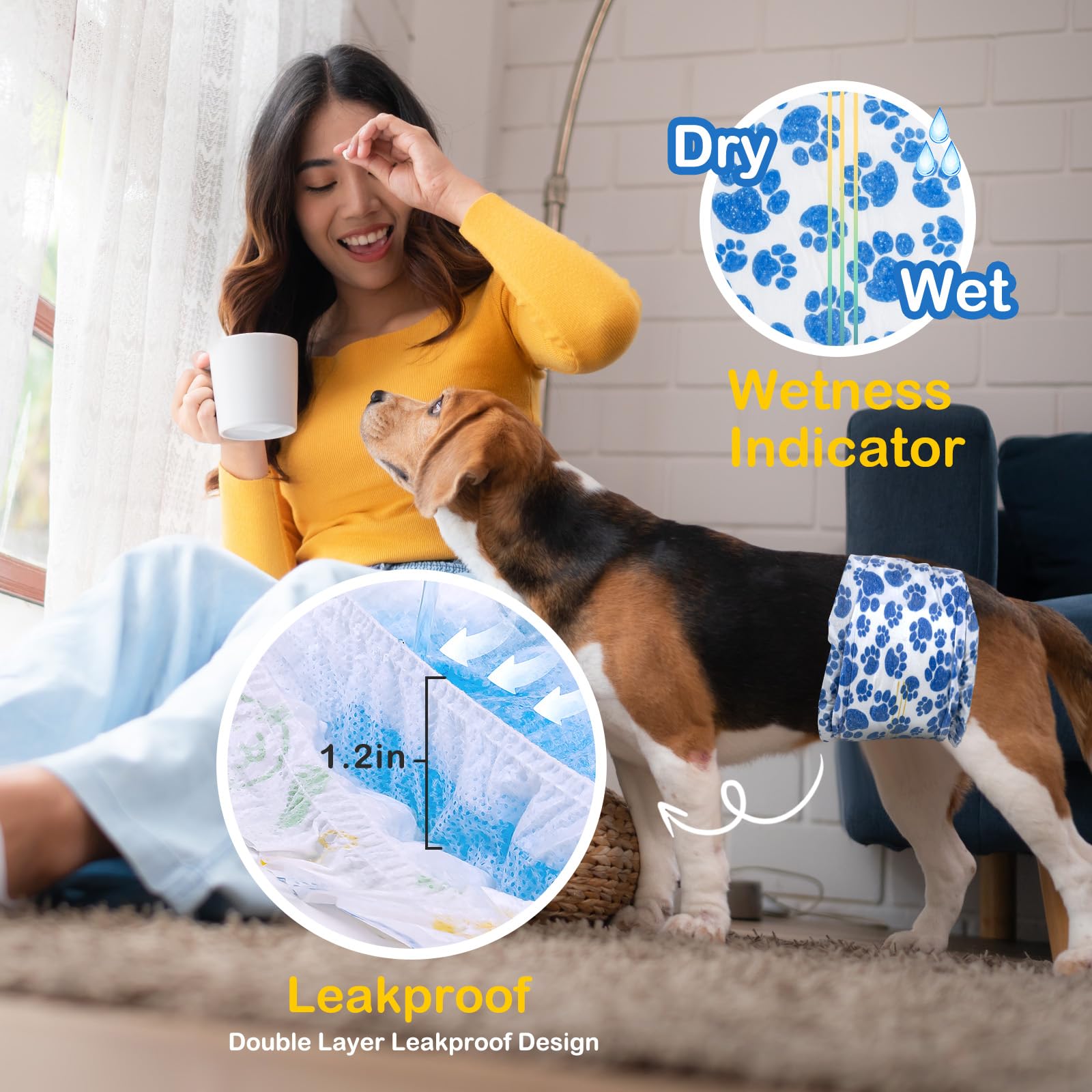 Dono dog diapers soft breathable outer layer keeps mobility comfortable during wear.