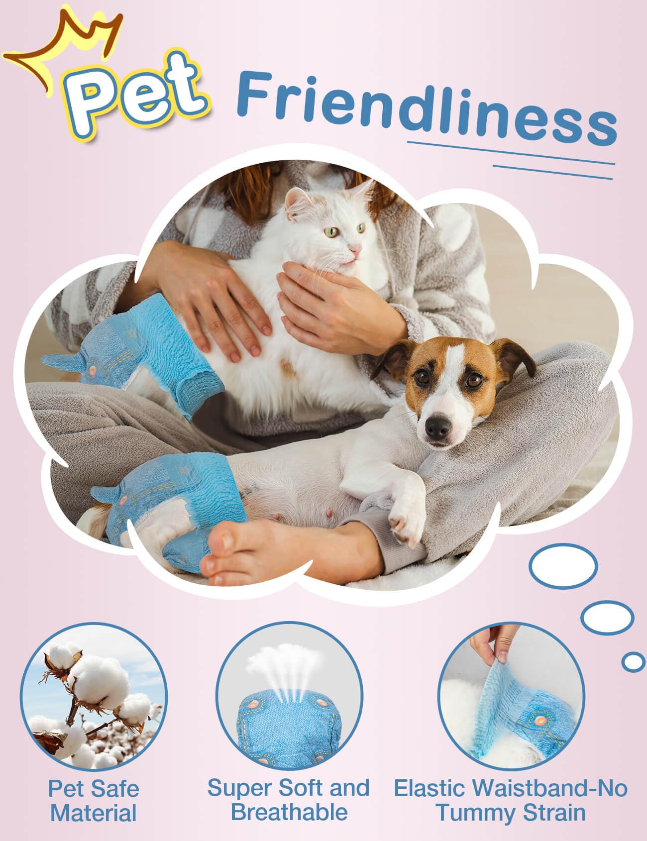 Dono dog diapers tail hole and elastic cuffs prevent chafing during movement.