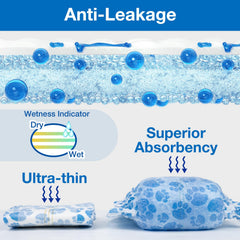 Dono wetness indicator turns blue to signal a diaper change