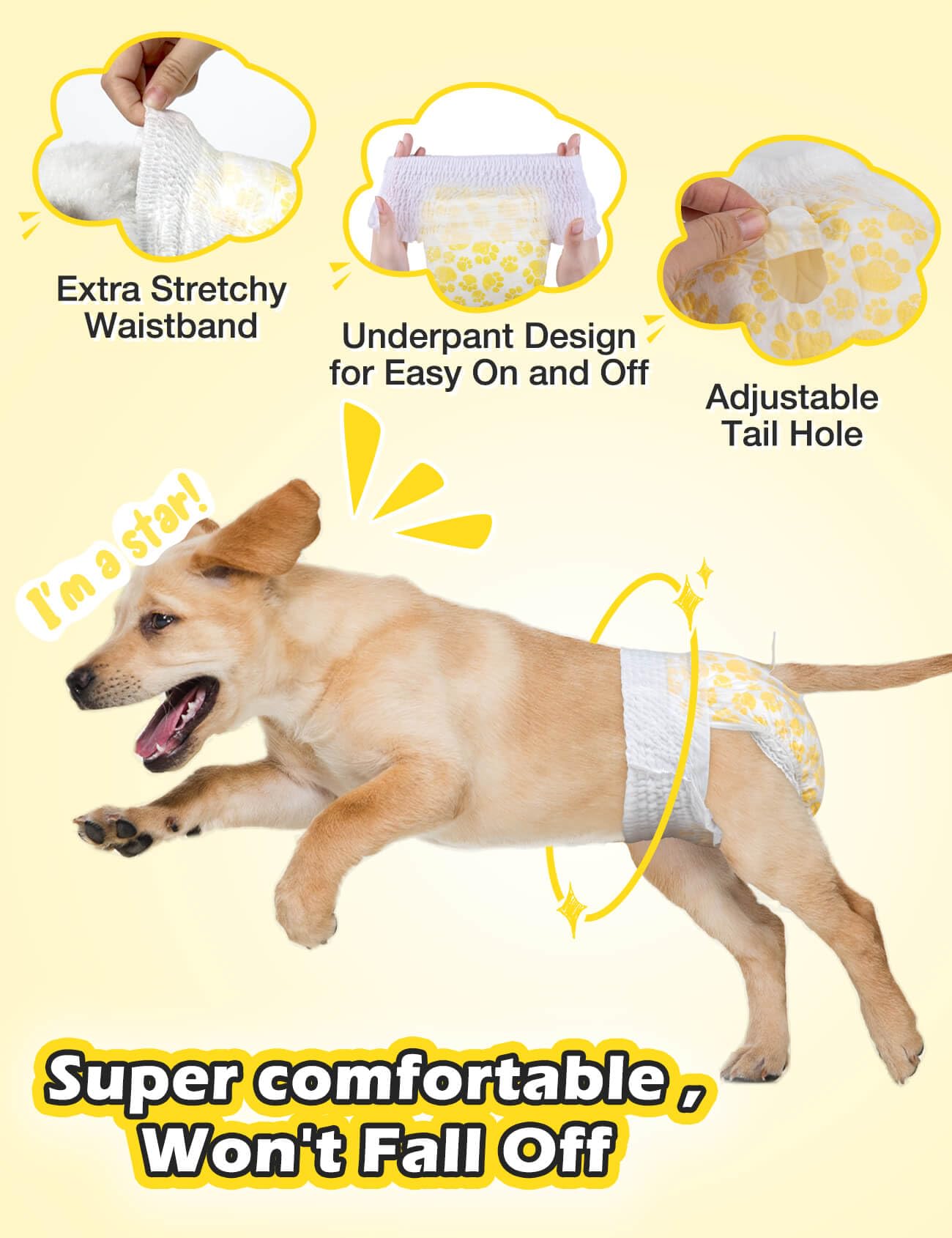 Dono Dog Diapers with wider waistband for comfort and security