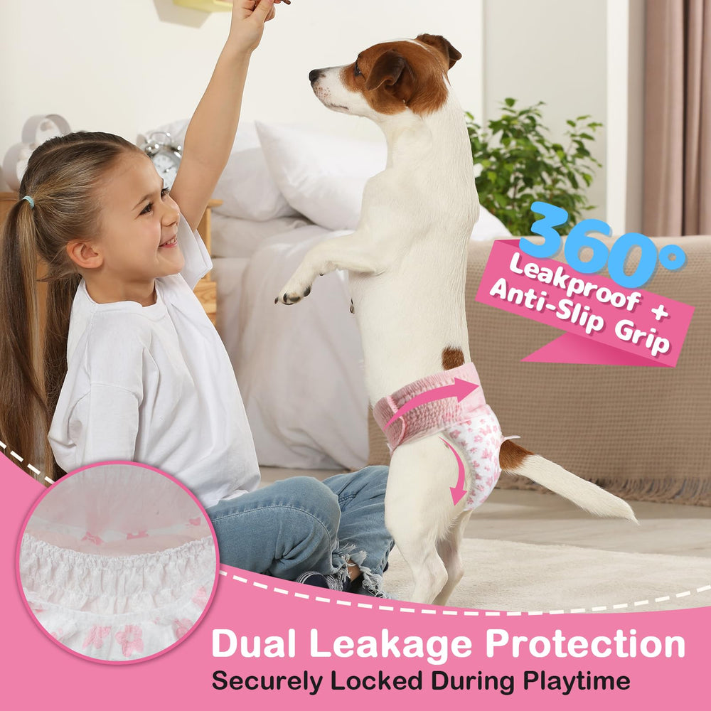 Dono pull-up dog diaper in-use on a puppy during daily routine