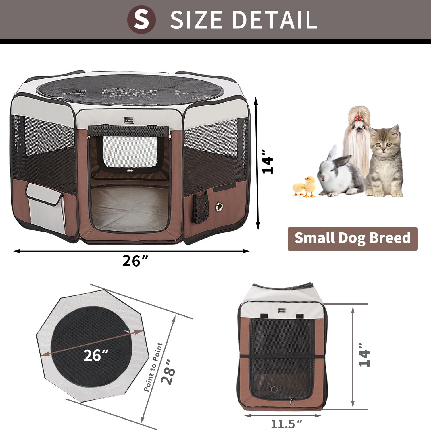 DONORO 28x28x14 dimensions provide spacious interior for small pets.