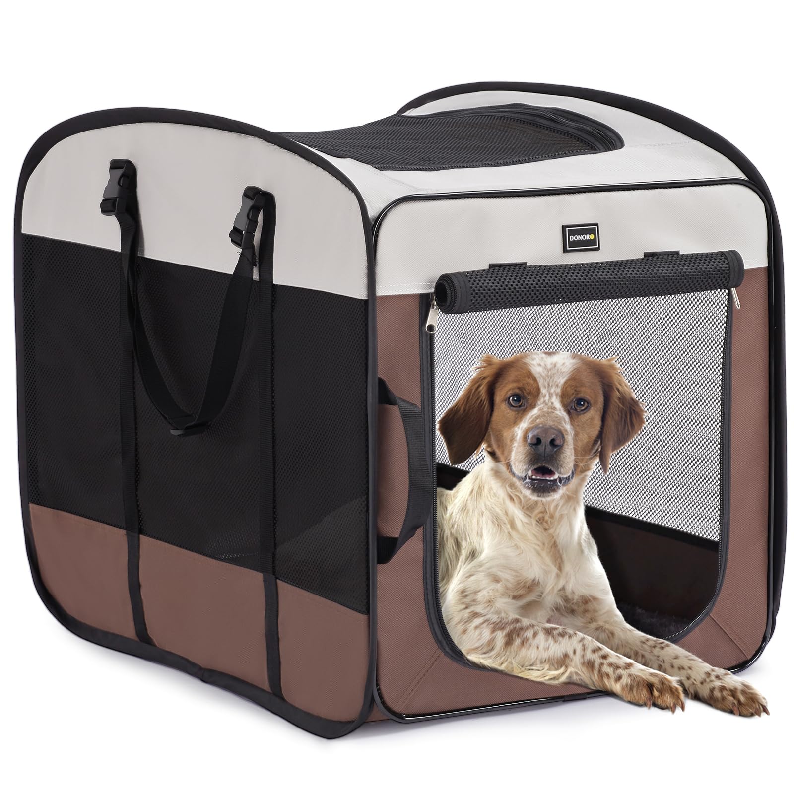DONORO dog kennel 28x18x22 setup demonstrates portable, travel-ready design