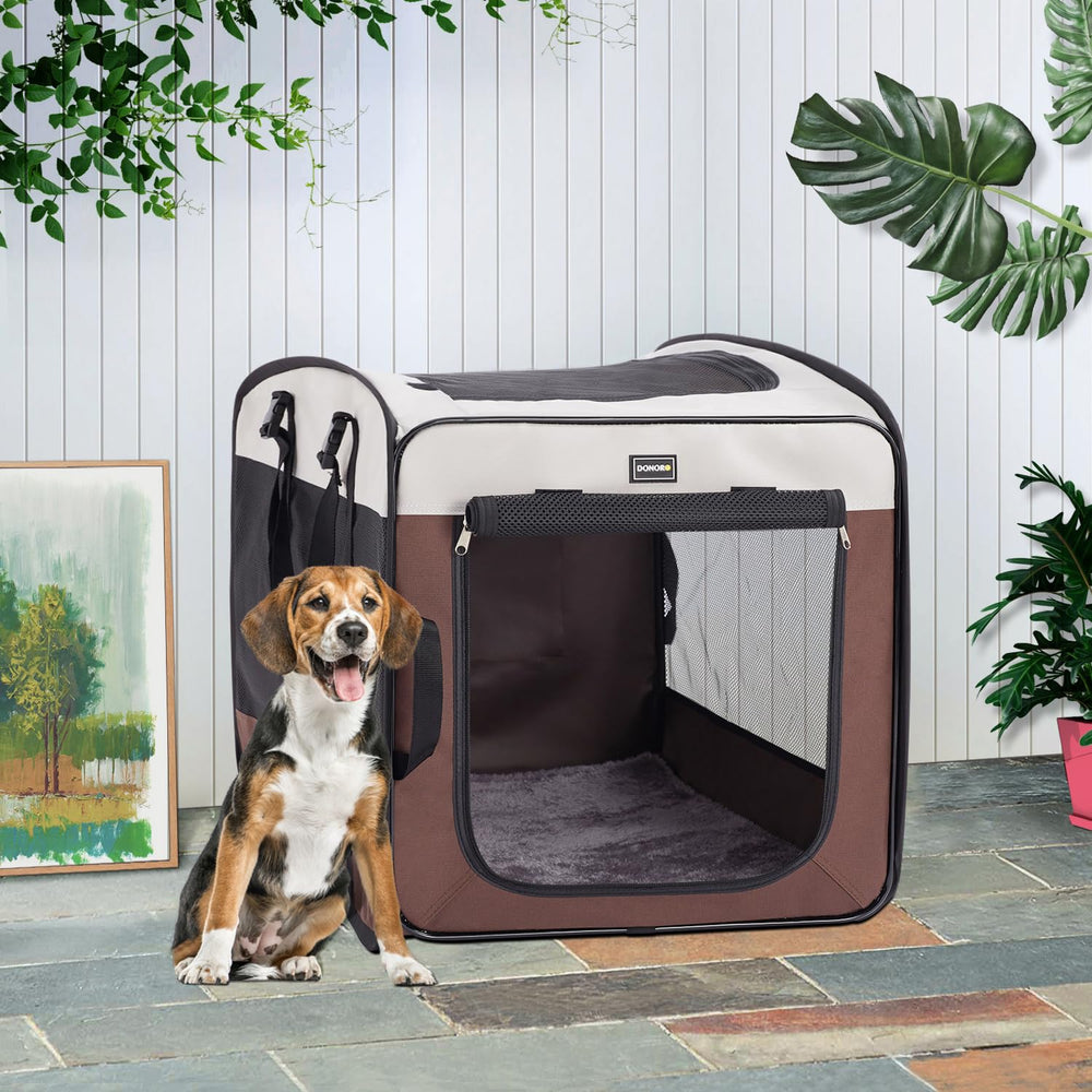 DONORO dog kennel folding feature enables compact storage after trips