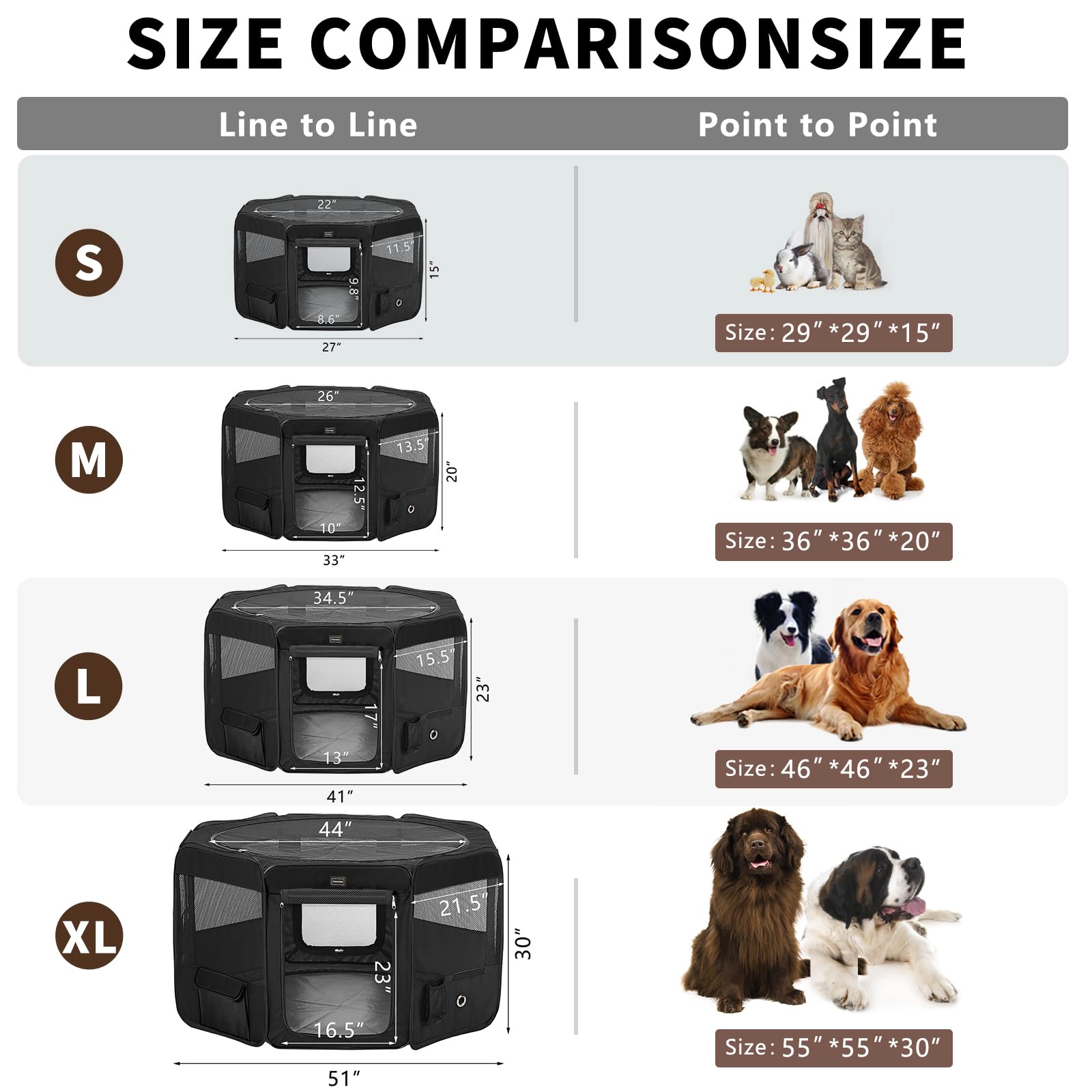 DONORO dog playpen two doors with locking zippers for safe access
