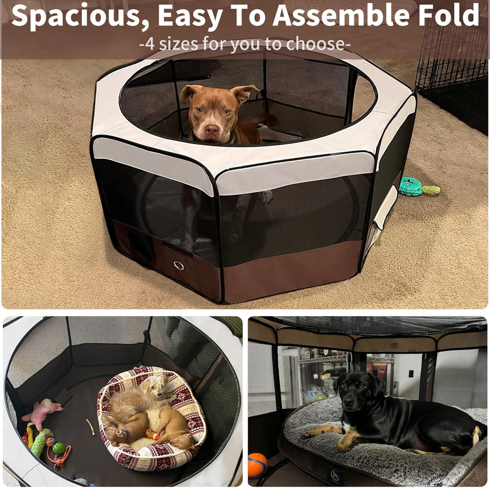 DONORO dog playpen-indoors-outdoors-use easy cleanup with washable fabric.