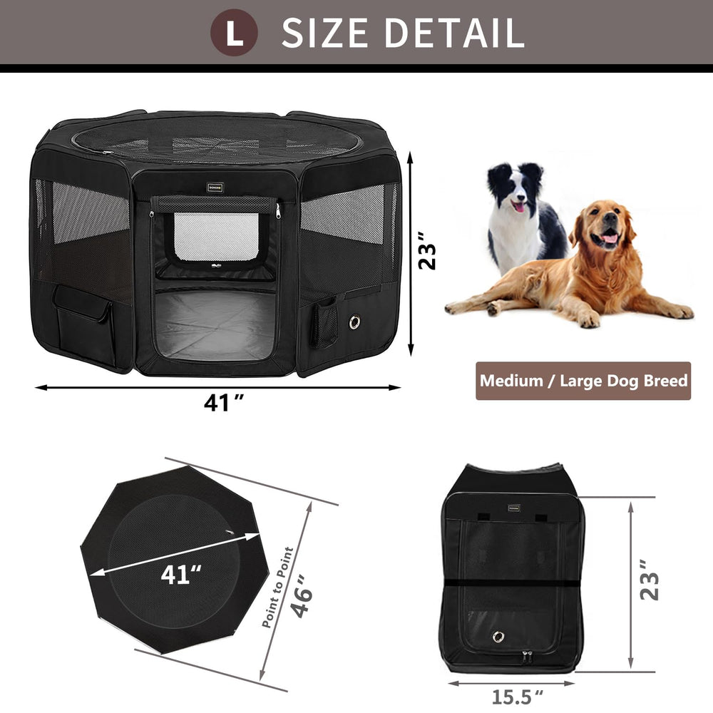 Donoro playpen-doors-locking-zippers ensure secure pet access from indoors or outdoors.