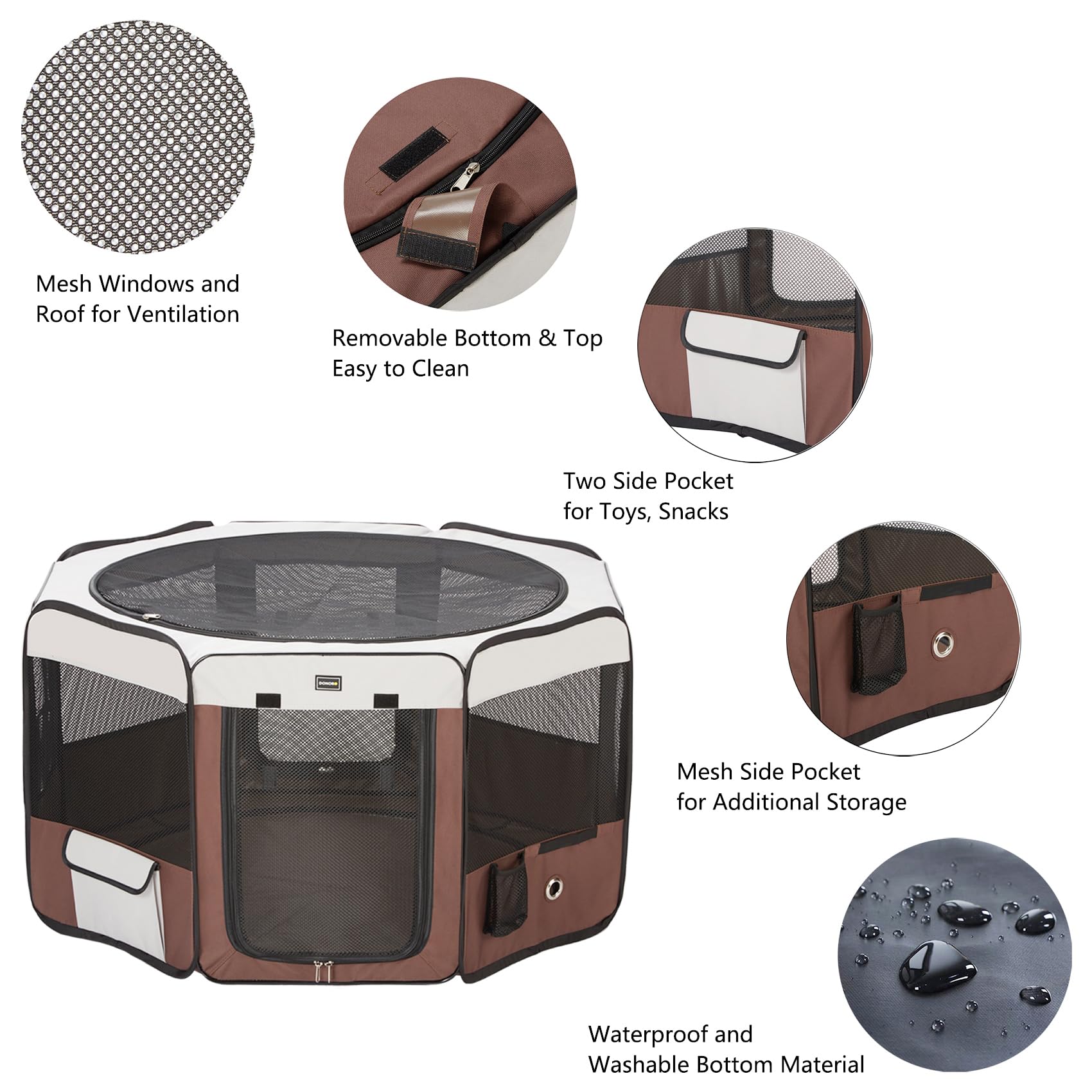 DONORO portable pet playpen with carry case for easy transport during trips.