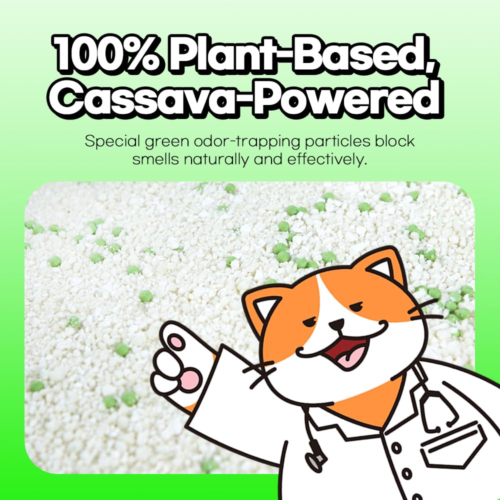 DOOBIT cassava litter dust-free image suggests cleaner air for pets and owners.