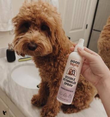 DOOD WOOF puppy-detangler-application shows simple leave-in care routine.