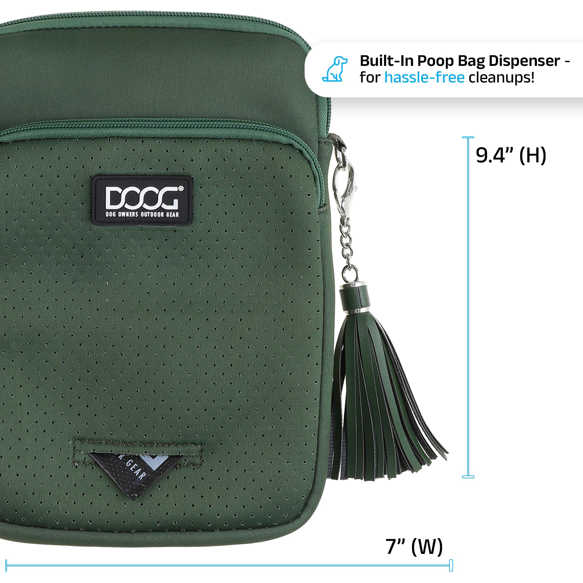 DOOG Walkie Bag includes a quick access poop bag dispenser for cleanup.