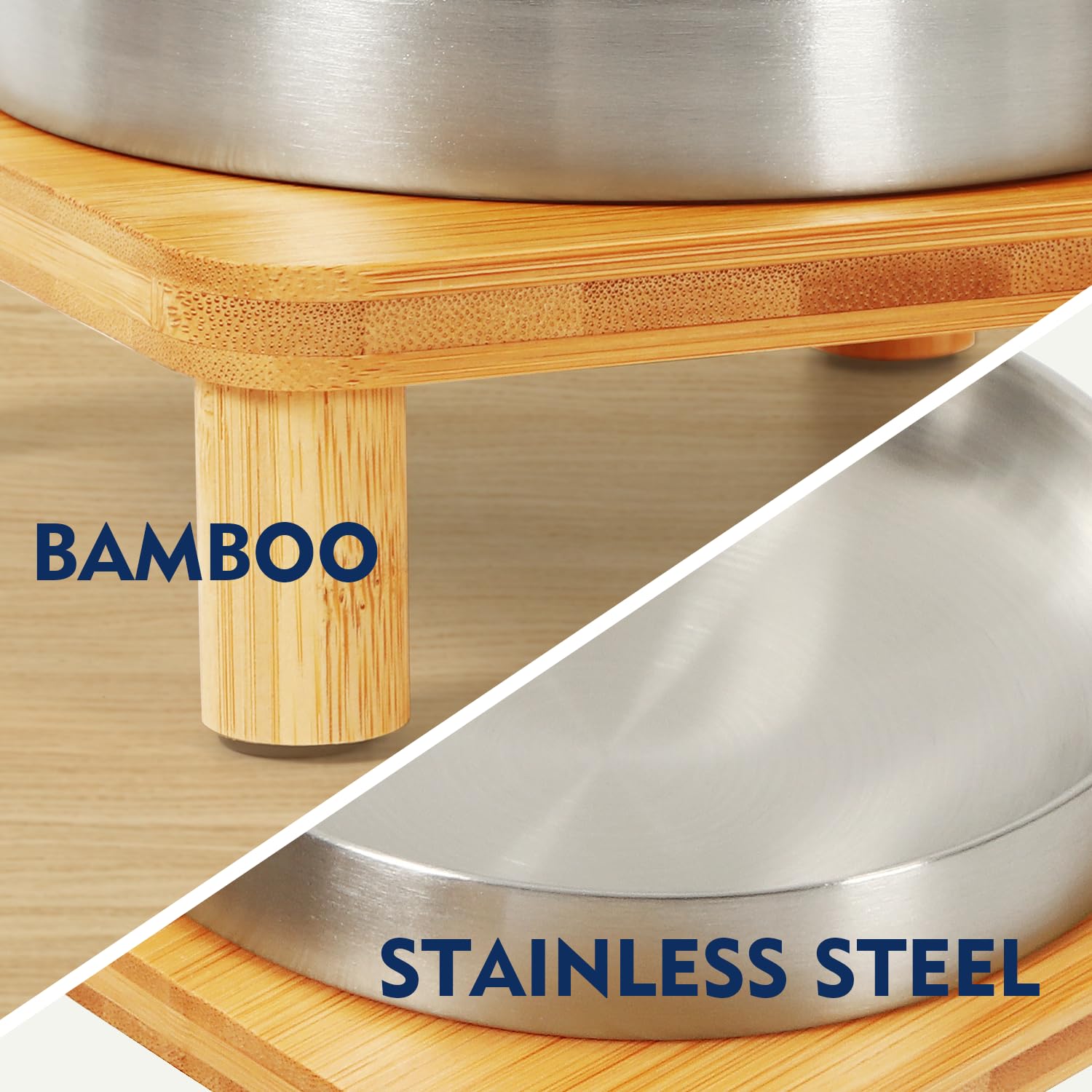 DoogCat bamboo stand—stylish, hygienic feeding solution.