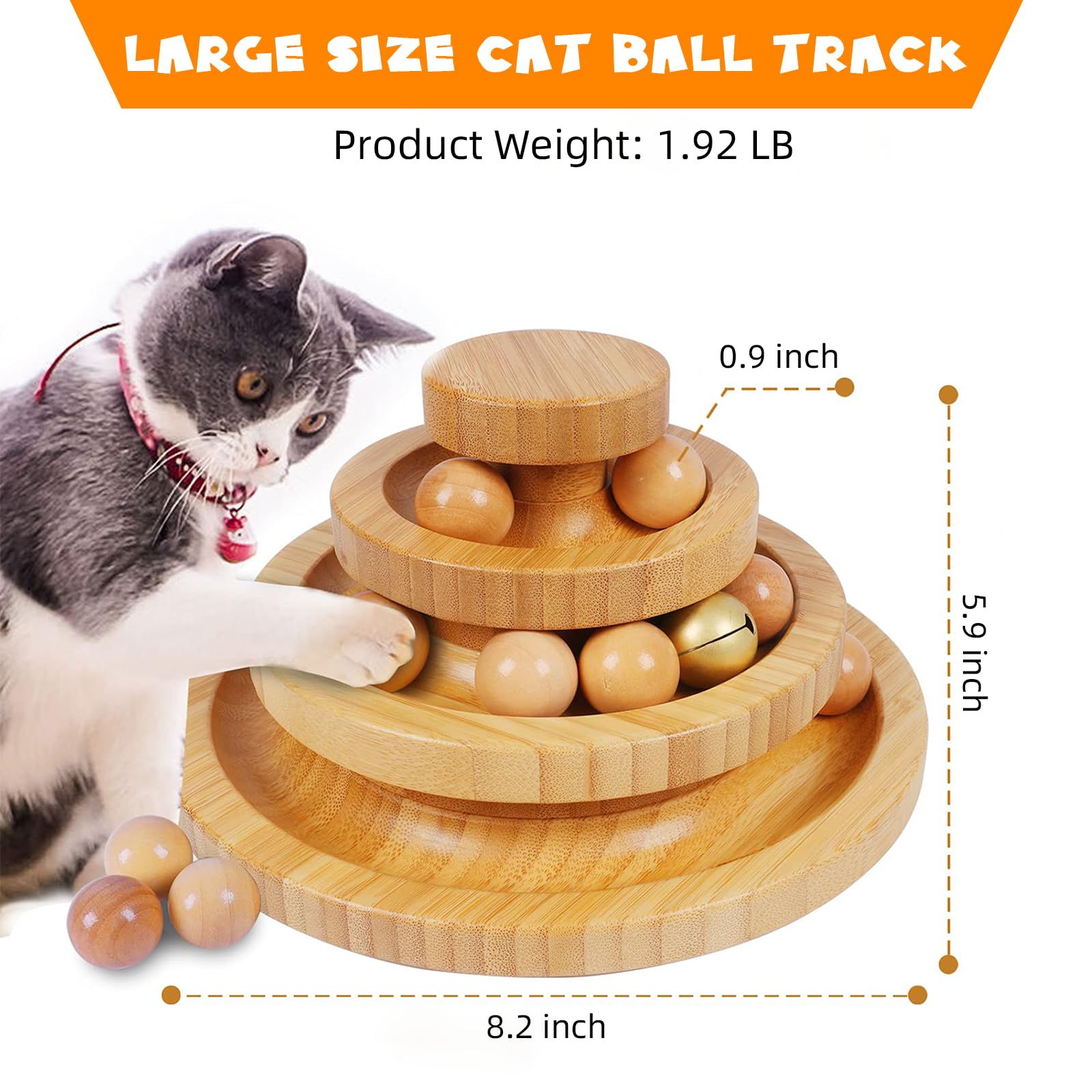 DoogCat Cat Ball Track size guide highlights kitten-friendly dimensions for safe play.