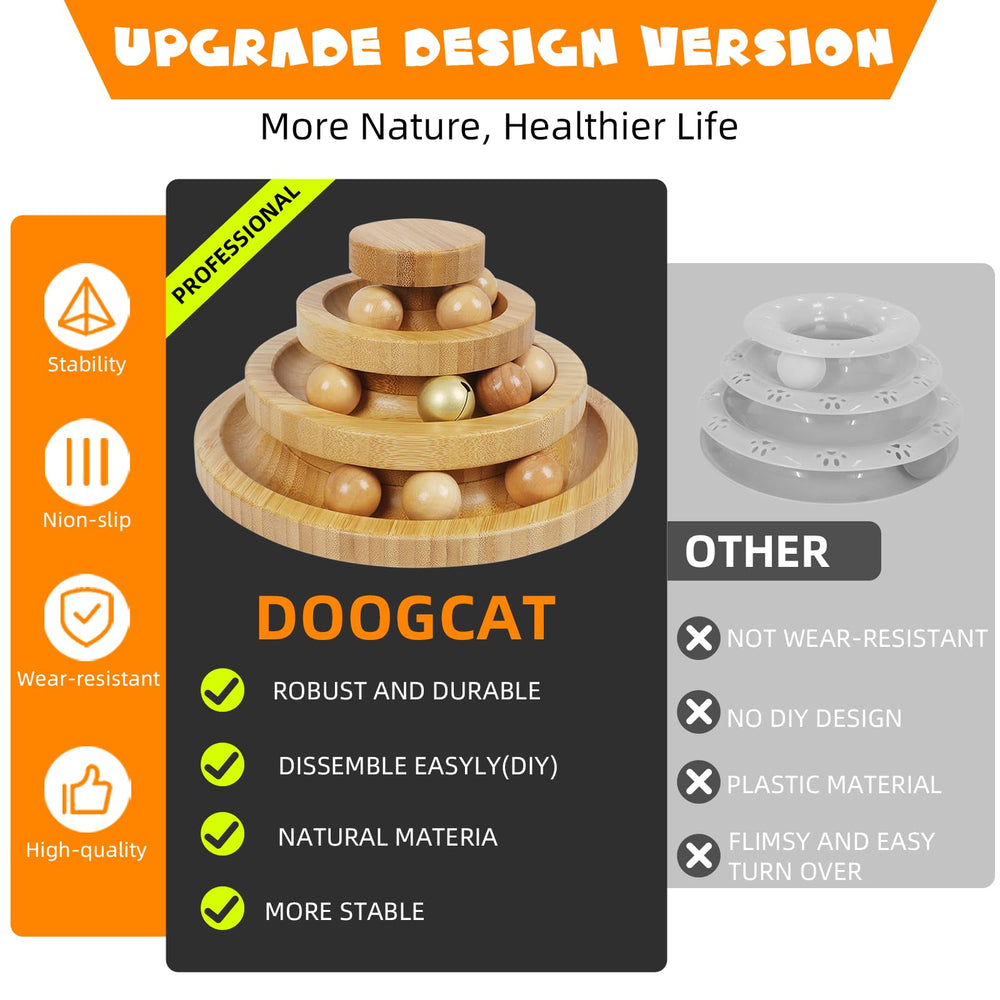 DoogCat Cat Ball Track non-slip base keeps the tower stable during lively sessions.