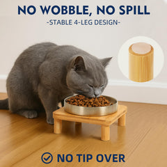DoogCat four-leg bamboo stand keeps the feeding table steady during meals.