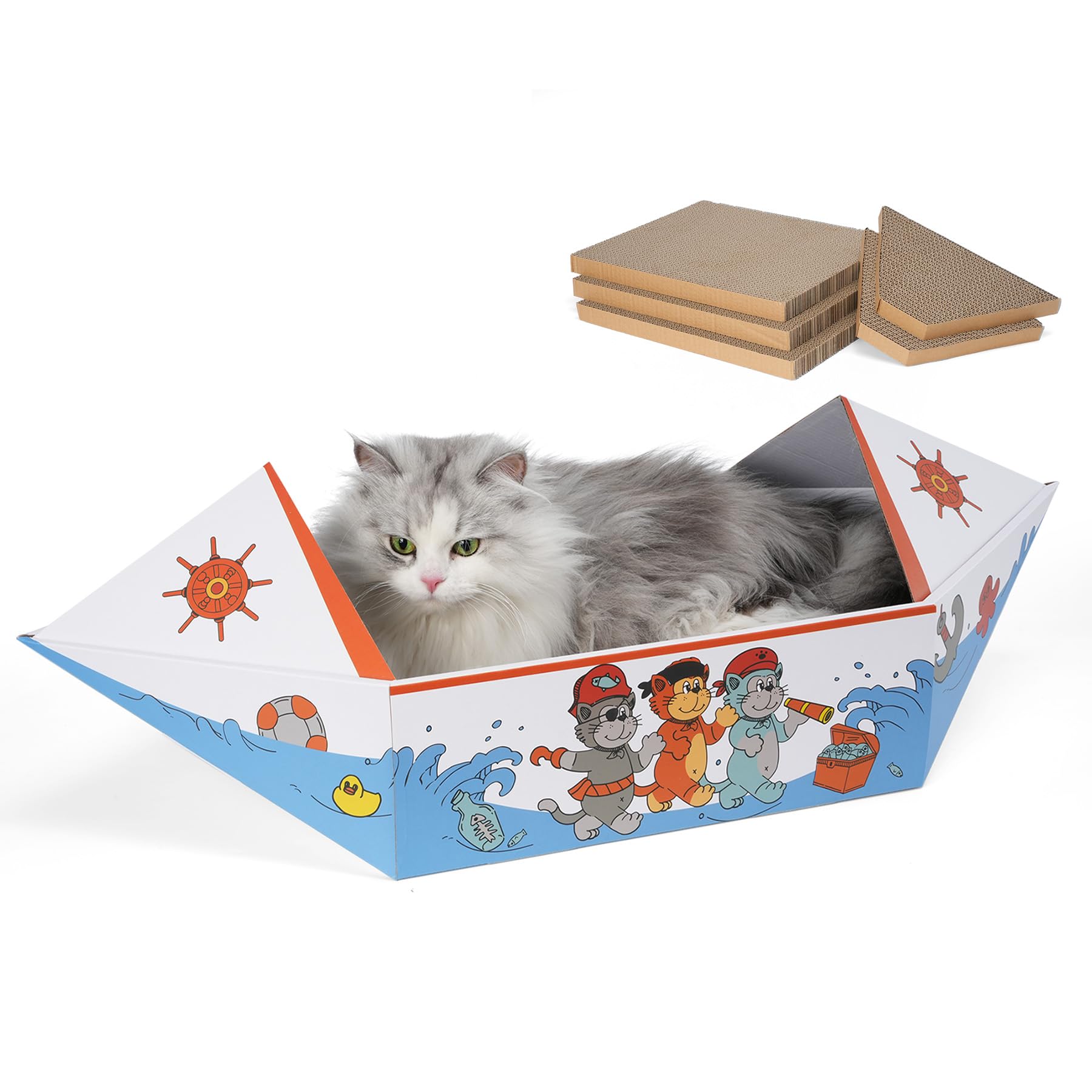 DOOKRON Cat Scratcher Boat front view—durable, long 30-inch surface helps protect furniture.