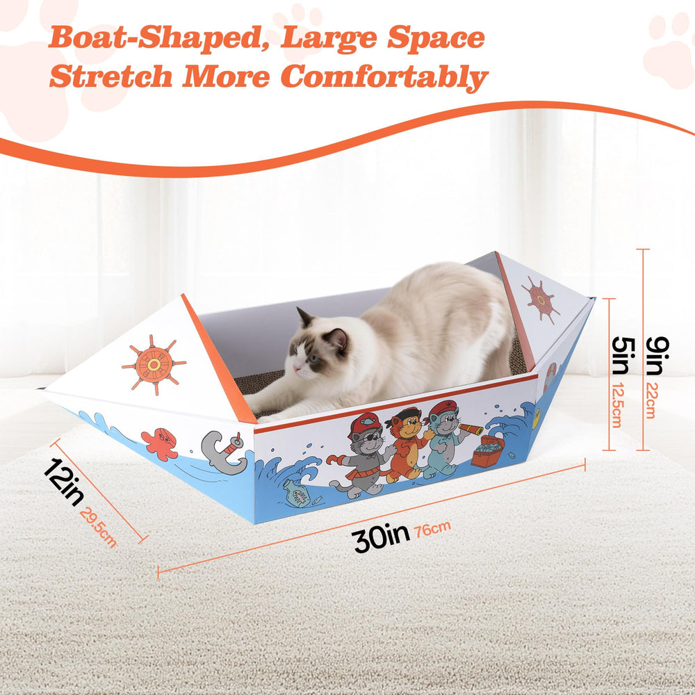 DOOKRON Cat Scratcher Boat side view—stable, heavy-duty board for active indoor cats.