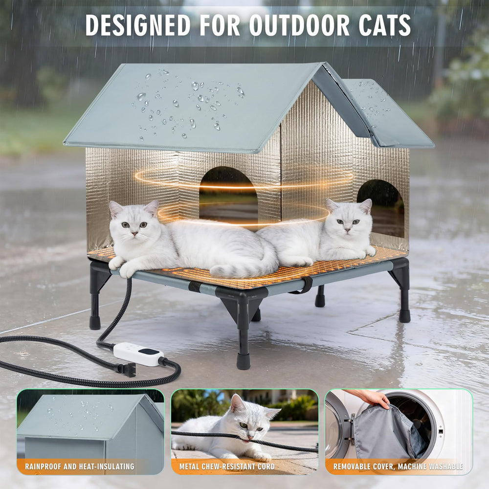 DOOKRON outdoor cat house grey base stability image shows elevated, moisture-proof foundation