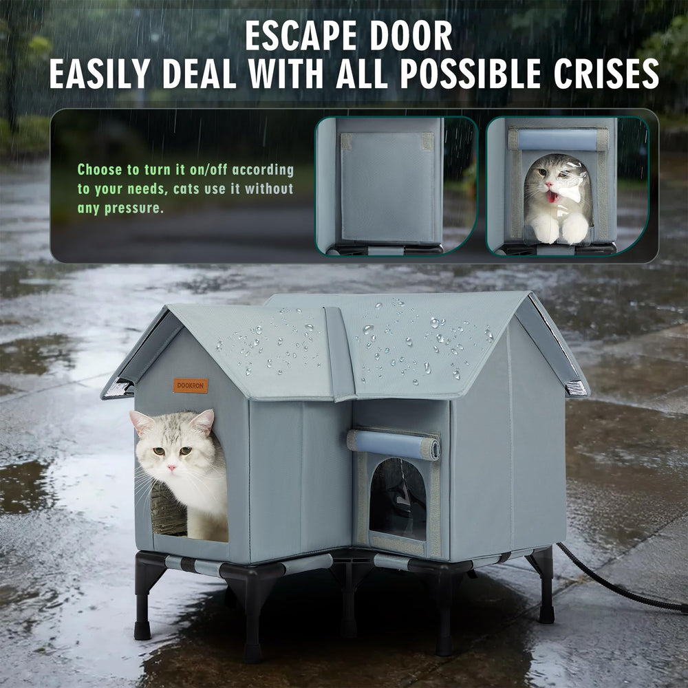 DOOKRON outdoor cat house grey interior demonstrates warm, dry shelter for winters