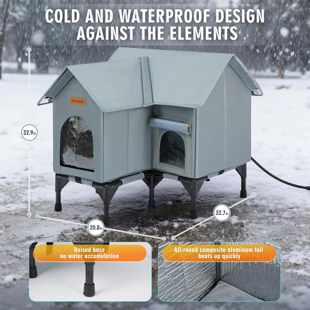 DOOKRON outdoor cat house grey side view highlights solid weather protection and stability