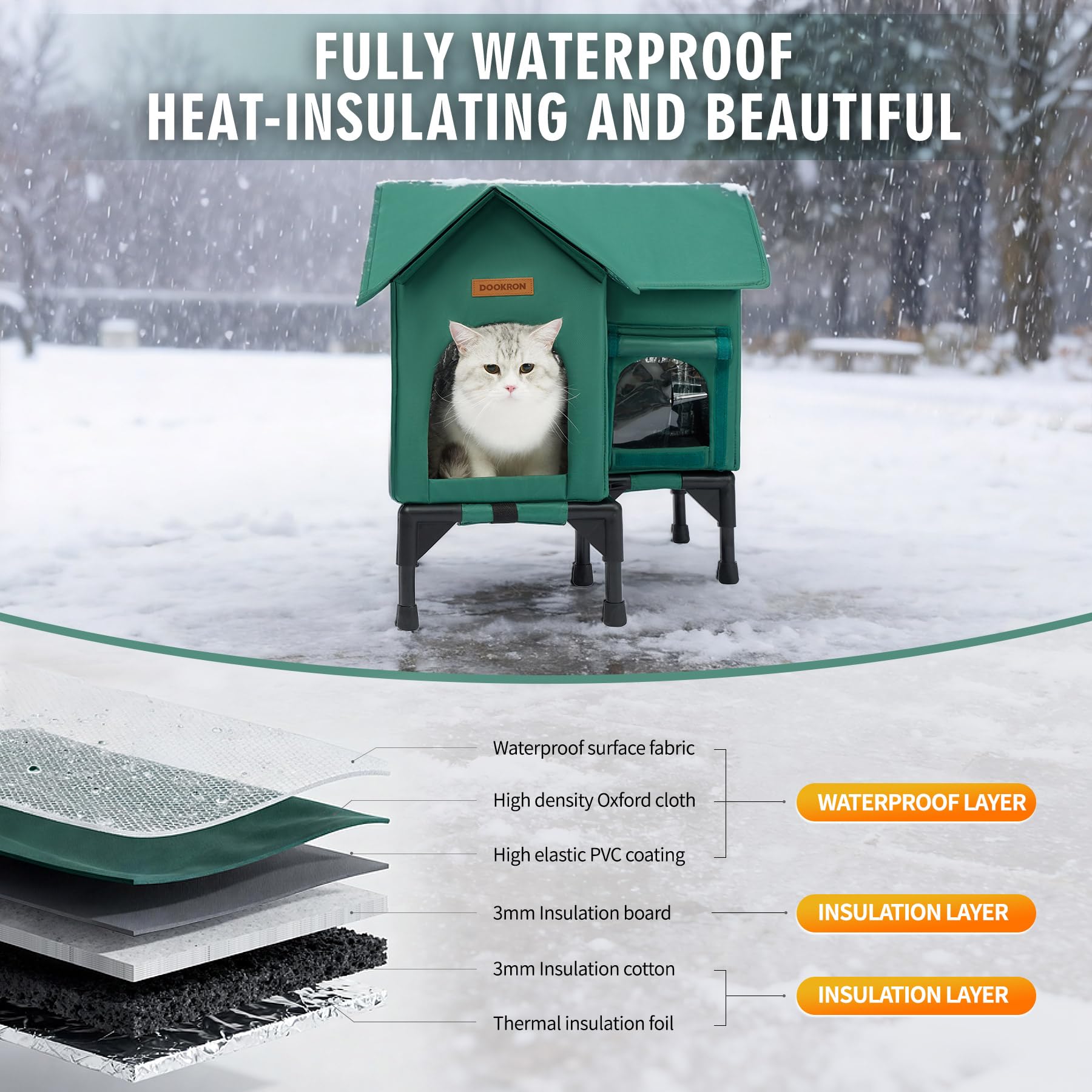 DOOKRON insulated shelter side with waterproof coating for rain protection