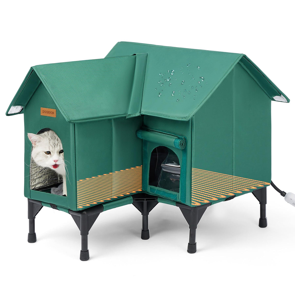DOOKRON outdoor cat house weatherproof green front view highlighting insulation