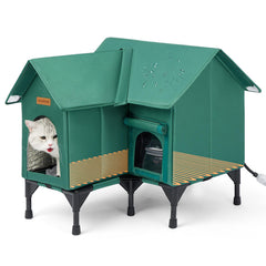 DOOKRON outdoor cat house weatherproof green front view highlighting insulation