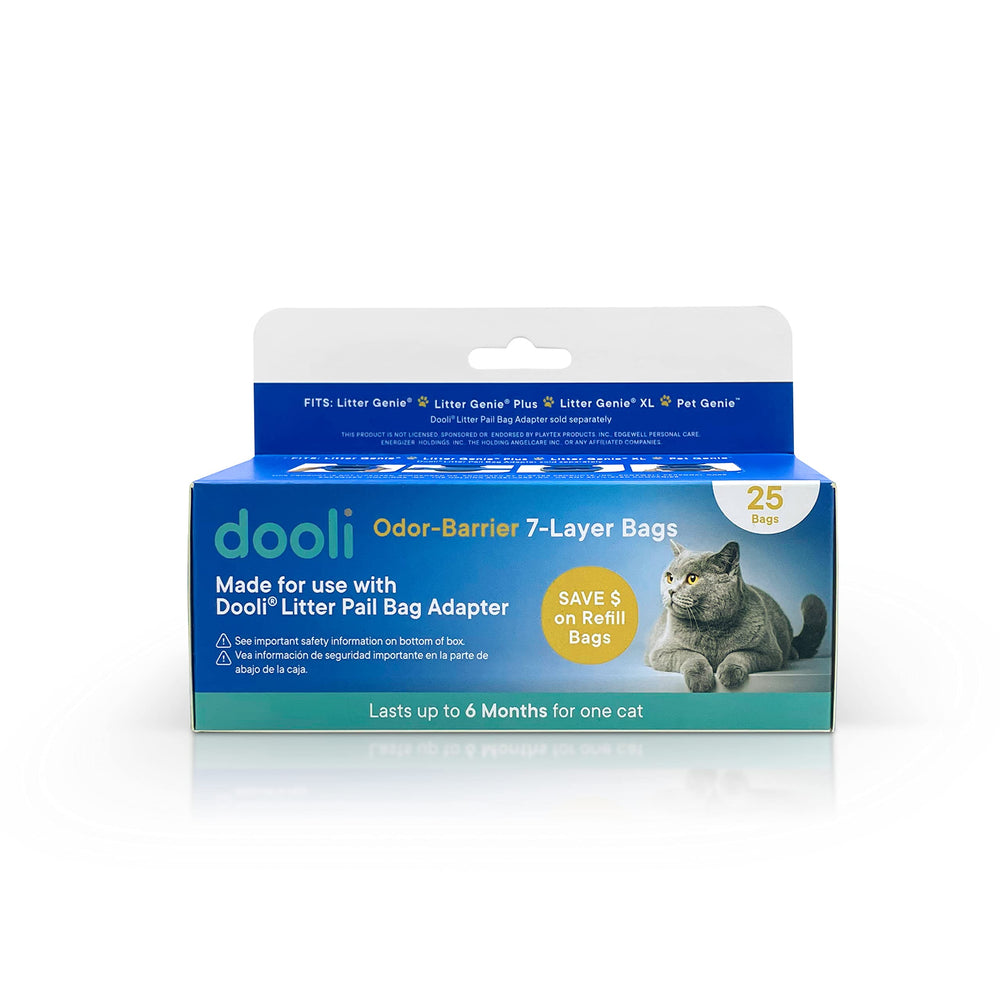 Dooli cat litter pail refill roll with 25 bags for up to 6 months.